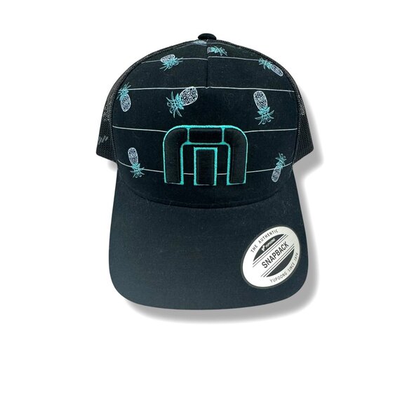 Travis Mathew Black Big Bend Pineapple Hat Trucker Cap Snapback Mesh Golf New - Picture 1 of 6